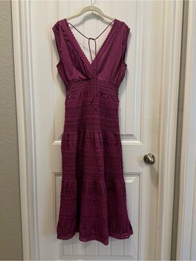 Sundance Purple Boho Sleeveless Tiered Eyelet Lace Maxi Dress Festival Size S